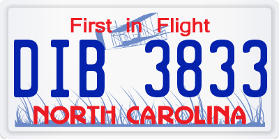NC license plate DIB3833