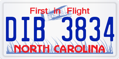 NC license plate DIB3834