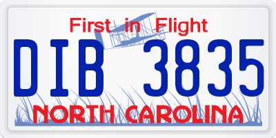 NC license plate DIB3835