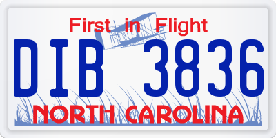 NC license plate DIB3836