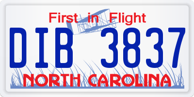 NC license plate DIB3837