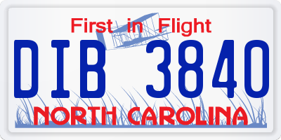 NC license plate DIB3840