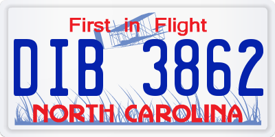 NC license plate DIB3862