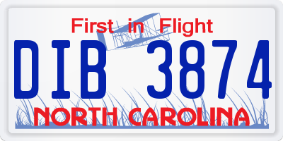 NC license plate DIB3874