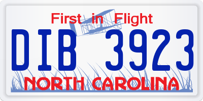 NC license plate DIB3923