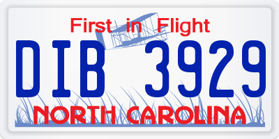 NC license plate DIB3929