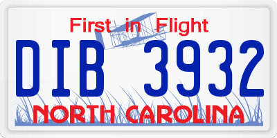 NC license plate DIB3932