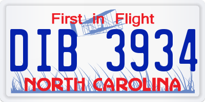 NC license plate DIB3934