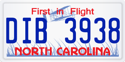NC license plate DIB3938
