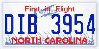 NC license plate DIB3954