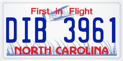 NC license plate DIB3961