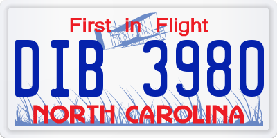NC license plate DIB3980