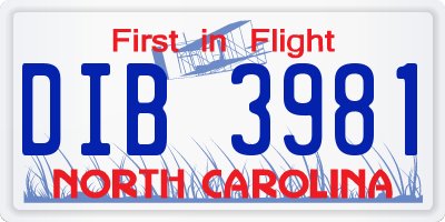 NC license plate DIB3981