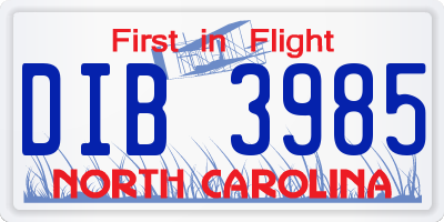 NC license plate DIB3985