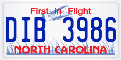 NC license plate DIB3986