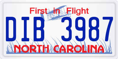NC license plate DIB3987