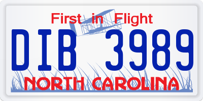NC license plate DIB3989