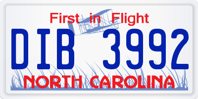 NC license plate DIB3992