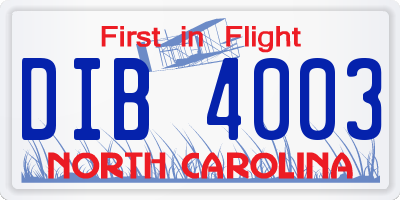 NC license plate DIB4003