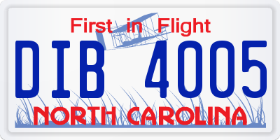 NC license plate DIB4005