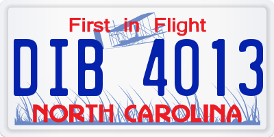 NC license plate DIB4013