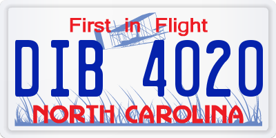 NC license plate DIB4020