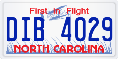 NC license plate DIB4029