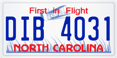NC license plate DIB4031