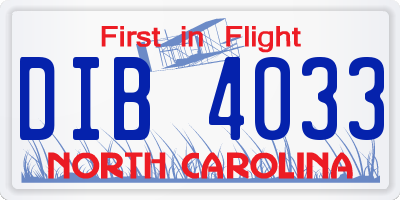 NC license plate DIB4033