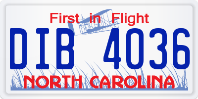 NC license plate DIB4036