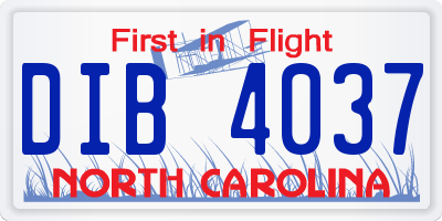 NC license plate DIB4037