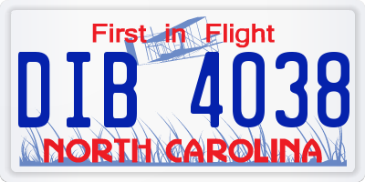 NC license plate DIB4038