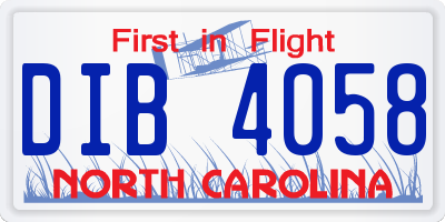 NC license plate DIB4058