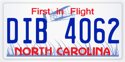 NC license plate DIB4062