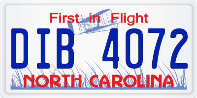 NC license plate DIB4072