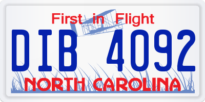 NC license plate DIB4092