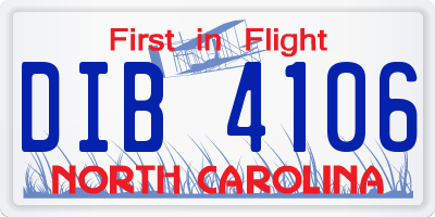 NC license plate DIB4106