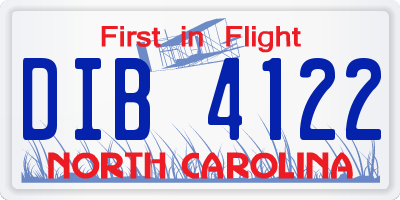 NC license plate DIB4122