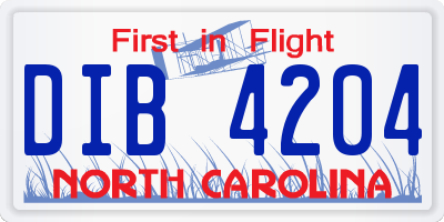NC license plate DIB4204