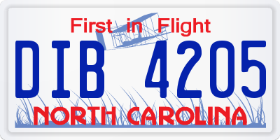 NC license plate DIB4205