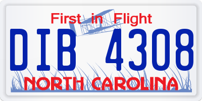 NC license plate DIB4308