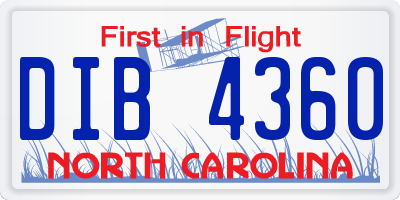 NC license plate DIB4360