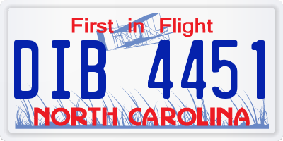 NC license plate DIB4451