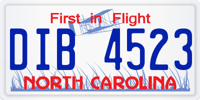 NC license plate DIB4523
