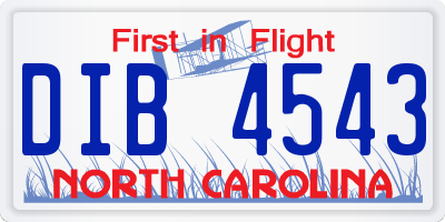 NC license plate DIB4543