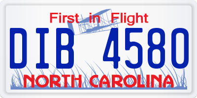 NC license plate DIB4580