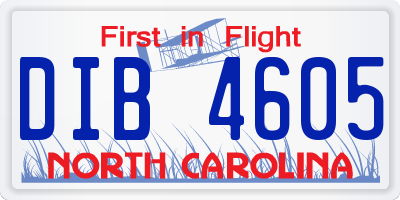 NC license plate DIB4605
