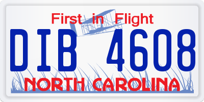 NC license plate DIB4608