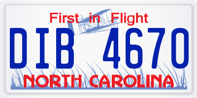 NC license plate DIB4670