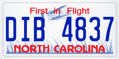 NC license plate DIB4837